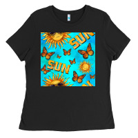 Black sun with butterfly seamless pattern Ladies Tee - BundleAndBundleShop