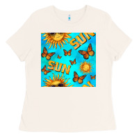 Bone sun with butterfly seamless pattern Ladies Tee - BundleAndBundleShop