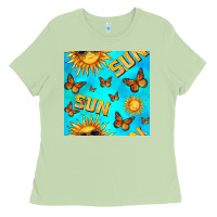 Matcha sun with butterfly seamless pattern Ladies Tee - BundleAndBundleShop