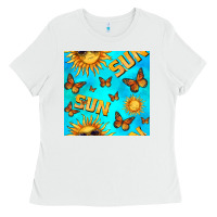 White sun with butterfly seamless pattern Ladies Tee - BundleAndBundleShop