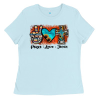 Baby Blue peace love jesus Ladies Tee - JahusDesignShop