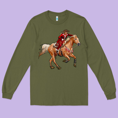 Western Christmas Cowgirl On The Horse Long Sleeve Tee Designed By Ranaportraitstore