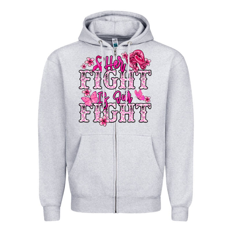 Her Fight Is Our Fight Cancer Awareness Zipper Hoodie by HowdyJamesFarm | Teevron