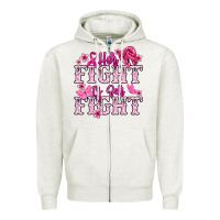 Oatmeal Heather Her fight is our fight Cancer Awareness Zipper Hoodie - HowdyJamesFarm
