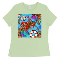 Matcha summer with leopard seamless pattern Ladies Tee - BundleAndBundleShop