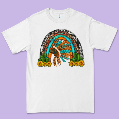 Indian Headdress Cactus And Sunflowers Rainbow Premium Tee Designed By Artiststas