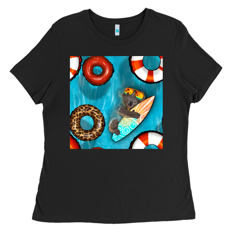 Koala At The Pool Seamless Pattern Ladies Tee by BundleAndBundleShop | Teevron