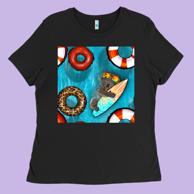 Koala At The Pool Seamless Pattern Ladies Tee Designed By Bundleandbundleshop