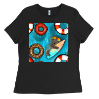 Black koala at the pool seamless pattern Ladies Tee - BundleAndBundleShop