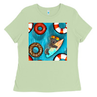 Matcha koala at the pool seamless pattern Ladies Tee - BundleAndBundleShop