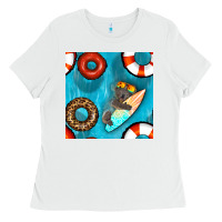 White koala at the pool seamless pattern Ladies Tee - BundleAndBundleShop