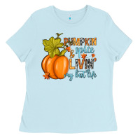 Baby Blue Pumpkin spice and livin' my best life Ladies Tee - RanaPortraitStore