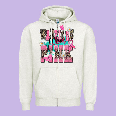 Warriors Wear Pink Cancer Awareness Zipper Hoodie Designed By Howdyjamesfarm