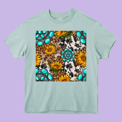 Western Gemstone And Sunflower Seamless Pattern Heavy Core Tee Designed By Bundleandbundleshop