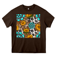 Chocolate Brown western gemstone and sunflower seamless pattern Heavy Core Tee - BundleAndBundleShop