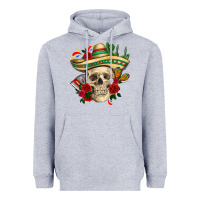 Heather Grey Di de los muertos with roses Mexico Heavyweight Hoodie - HowdyJamesFarm