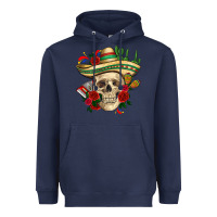 Navy Di de los muertos with roses Mexico Heavyweight Hoodie - HowdyJamesFarm