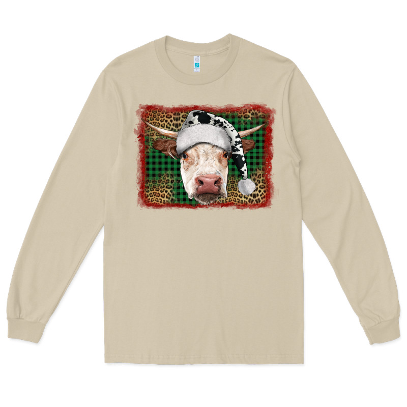 Merry Christmas Hereford Cow With Background Long Sleeve Tee by RanaPortraitStore | Teevron