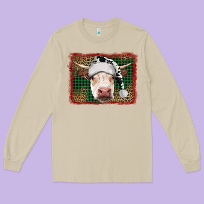 Merry Christmas Hereford Cow With Background Long Sleeve Tee Designed By Ranaportraitstore