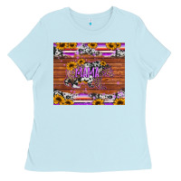 Baby Blue mama bear sunflowers purple Ladies Tee - Jasminsmagicworld