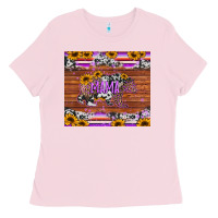 Bubblegum Pink mama bear sunflowers purple Ladies Tee - Jasminsmagicworld