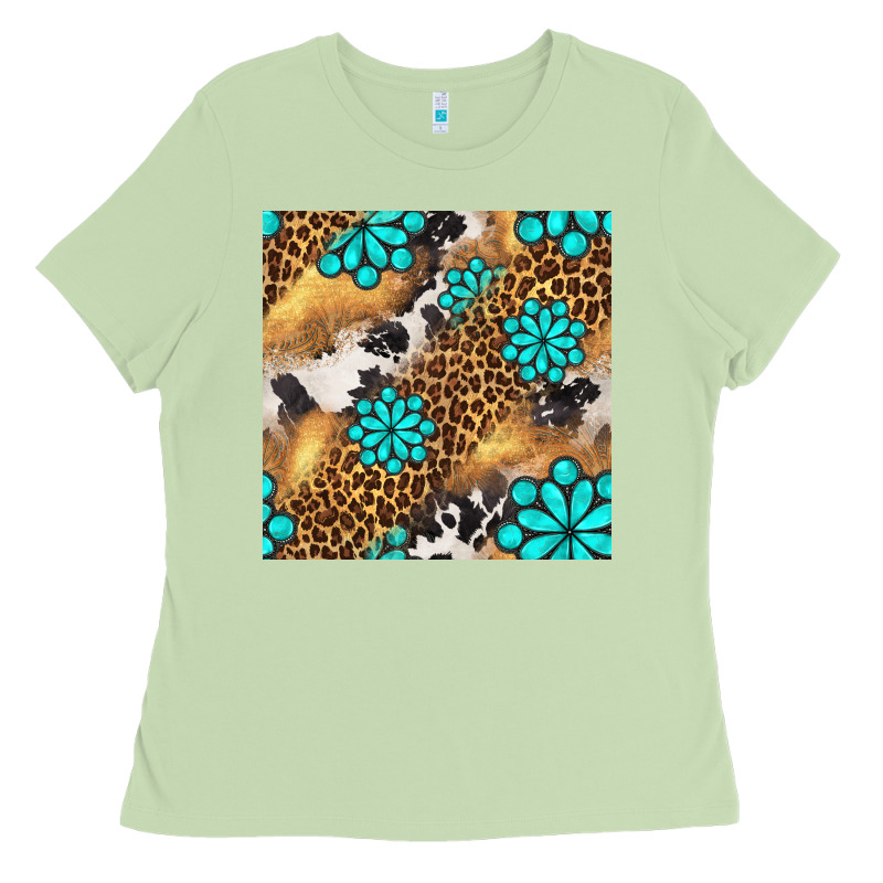 Western Turquoise Gemstone Seamless Pattern Ladies Tee by BundleAndBundleShop | Teevron