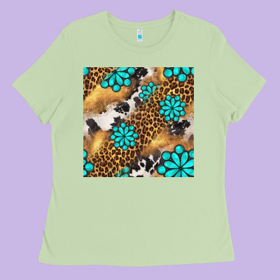 Western Turquoise Gemstone Seamless Pattern Ladies Tee Designed By Bundleandbundleshop