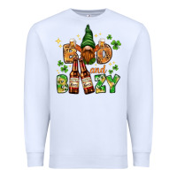 White St. Patrick's Bad and boozy with gnome Premium Sweatshirt - HowdyJamesFarm
