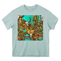 Arona western bull skull and cactus seamless pattern Heavy Core Tee - BundleAndBundleShop