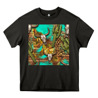 Asphalt western bull skull and cactus seamless pattern Heavy Core Tee - BundleAndBundleShop