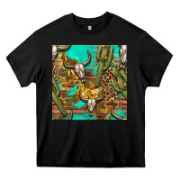 Black western bull skull and cactus seamless pattern Heavy Core Tee - BundleAndBundleShop