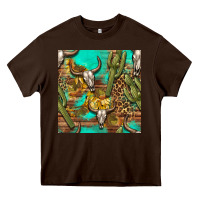 Chocolate Brown western bull skull and cactus seamless pattern Heavy Core Tee - BundleAndBundleShop