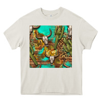 Cream western bull skull and cactus seamless pattern Heavy Core Tee - BundleAndBundleShop