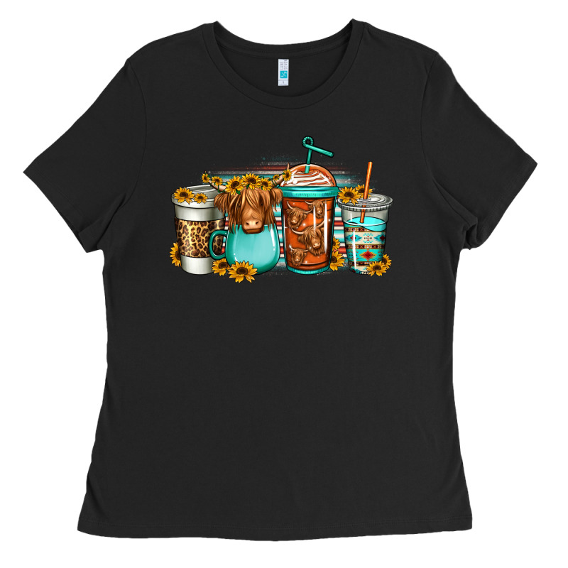 Longhaired Cow Coffee Cups Ladies Tee by Jasminsmagicworld | Teevron