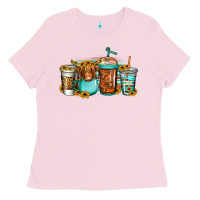 Bubblegum Pink longhaired cow coffee cups Ladies Tee - Jasminsmagicworld