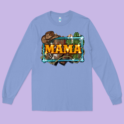 Mama Cowboy Western Font Cactuslove Mom Long Sleeve Tee Designed By Lillyallendesigns