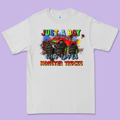Just A Boy Who Loves Monster Trucks Premium Tee Designed By Jahusdesignshop