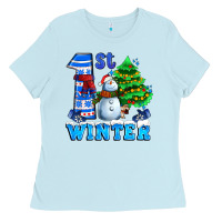 Baby Blue first winter with snowman Ladies Tee - AdoDesignShop