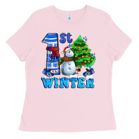 Bubblegum Pink first winter with snowman Ladies Tee - AdoDesignShop