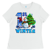 White first winter with snowman Ladies Tee - AdoDesignShop