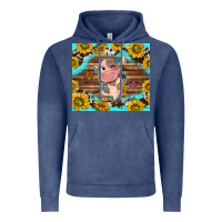 Vintage Denim western cute cow with sunflower Vintage Hoodie - NancyCooperArtShop