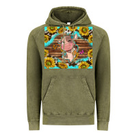 Vintage Olive western cute cow with sunflower Vintage Hoodie - NancyCooperArtShop