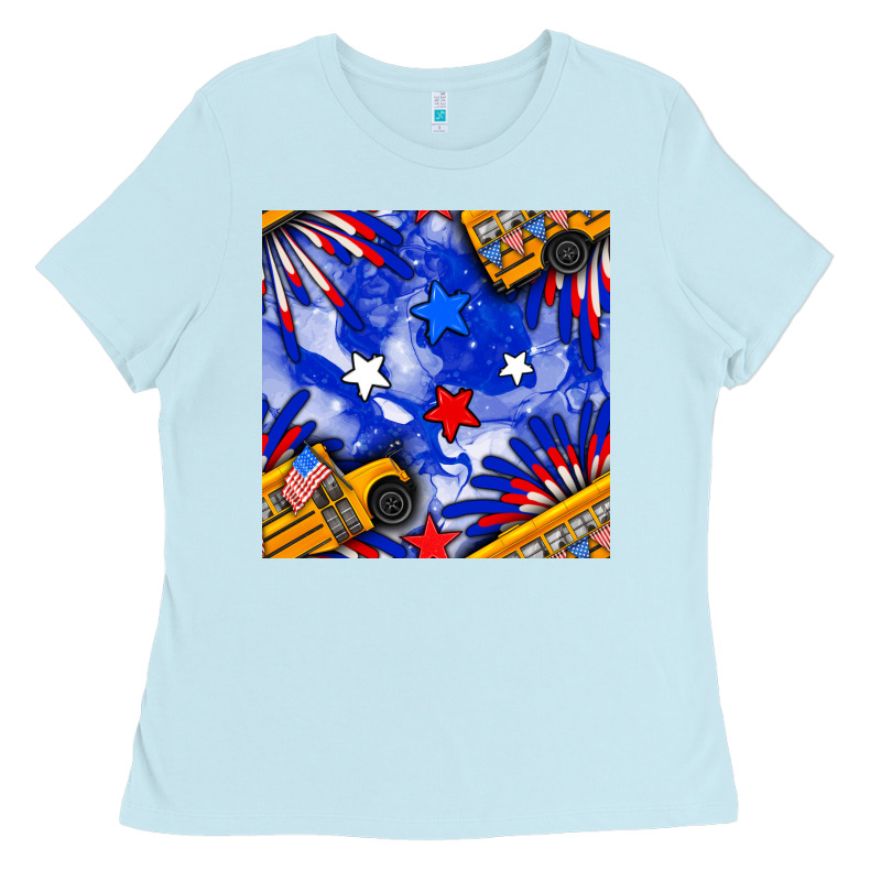 4th Of July School Bus Seamless Pattern Ladies Tee by BundleAndBundleShop | Teevron