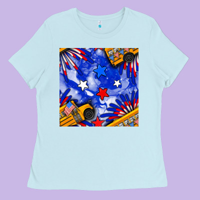 4th Of July School Bus Seamless Pattern Ladies Tee Designed By Bundleandbundleshop