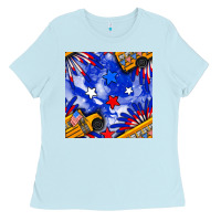 Baby Blue 4th of july school bus seamless pattern Ladies Tee - BundleAndBundleShop