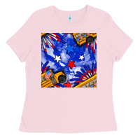 Bubblegum Pink 4th of july school bus seamless pattern Ladies Tee - BundleAndBundleShop