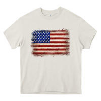 Cream American flag Heavy Core Tee - JahusDesignShop