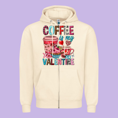 Coffee Is My Valentine Valentine's Day Zipper Hoodie Designed By Howdyjamesfarm