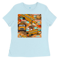 Baby Blue fall school bus seamless pattern Ladies Tee - BundleAndBundleShop