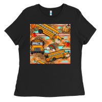Fall School Bus Seamless Pattern Ladies Tee | Teevron